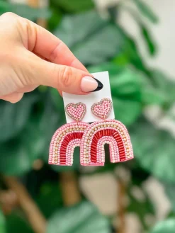 Heart Rainbow Beaded Dangle Earrings