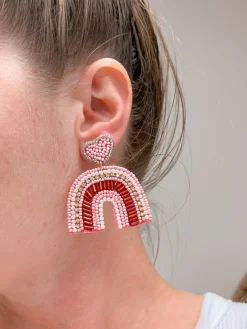 Heart Rainbow Beaded Dangle Earrings