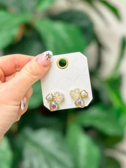 Heart Trio Stud Earrings - White