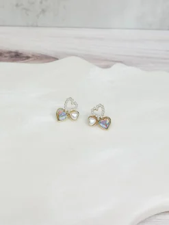 Heart Trio Stud Earrings - White