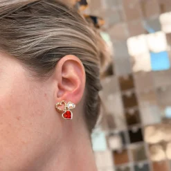 Heart Trio Stud Earrings - Red