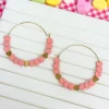 Heart-Bead Chevron Hoop Earrings - Pink