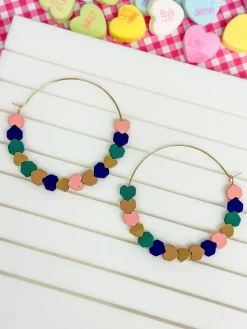 Heart-Bead Chevron Hoop Earrings - Multi
