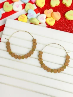 Heart-Bead Chevron Hoop Earrings - Brown