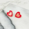Heart-In-Heart Resin Stud Earrings - Red