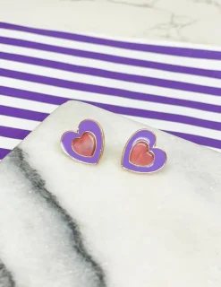 Heart-In-Heart Resin Stud Earrings - Purple