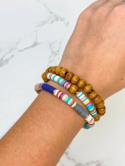 Heishi Multicolor Wood Bead Bracelet Set