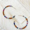 Heishi Multicolor Wood Bead Open Hoop Earrings