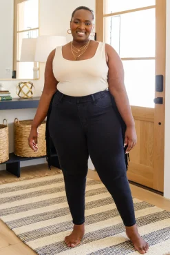 Hilary Side Fringe Skinny Jegging In Black by Judy Blue