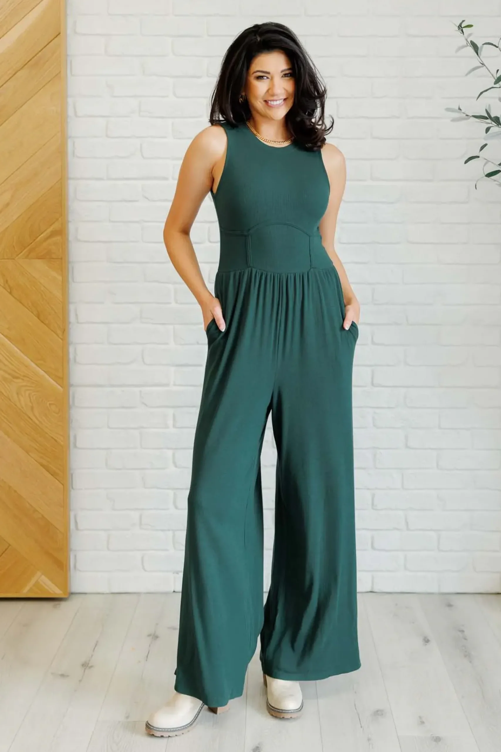 Hilary Wide Leg Jumpsuit in Green