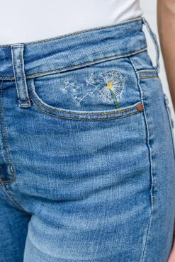 Hi-waisted Dandelion Embroidery Skinny by Judy Blue