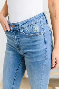 Hi-waisted Dandelion Embroidery Skinny by Judy Blue