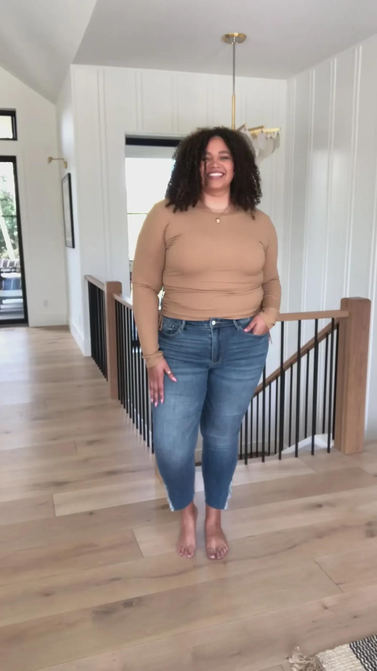 Hold Me Tight Ribbed Long Sleeve Top In Tan