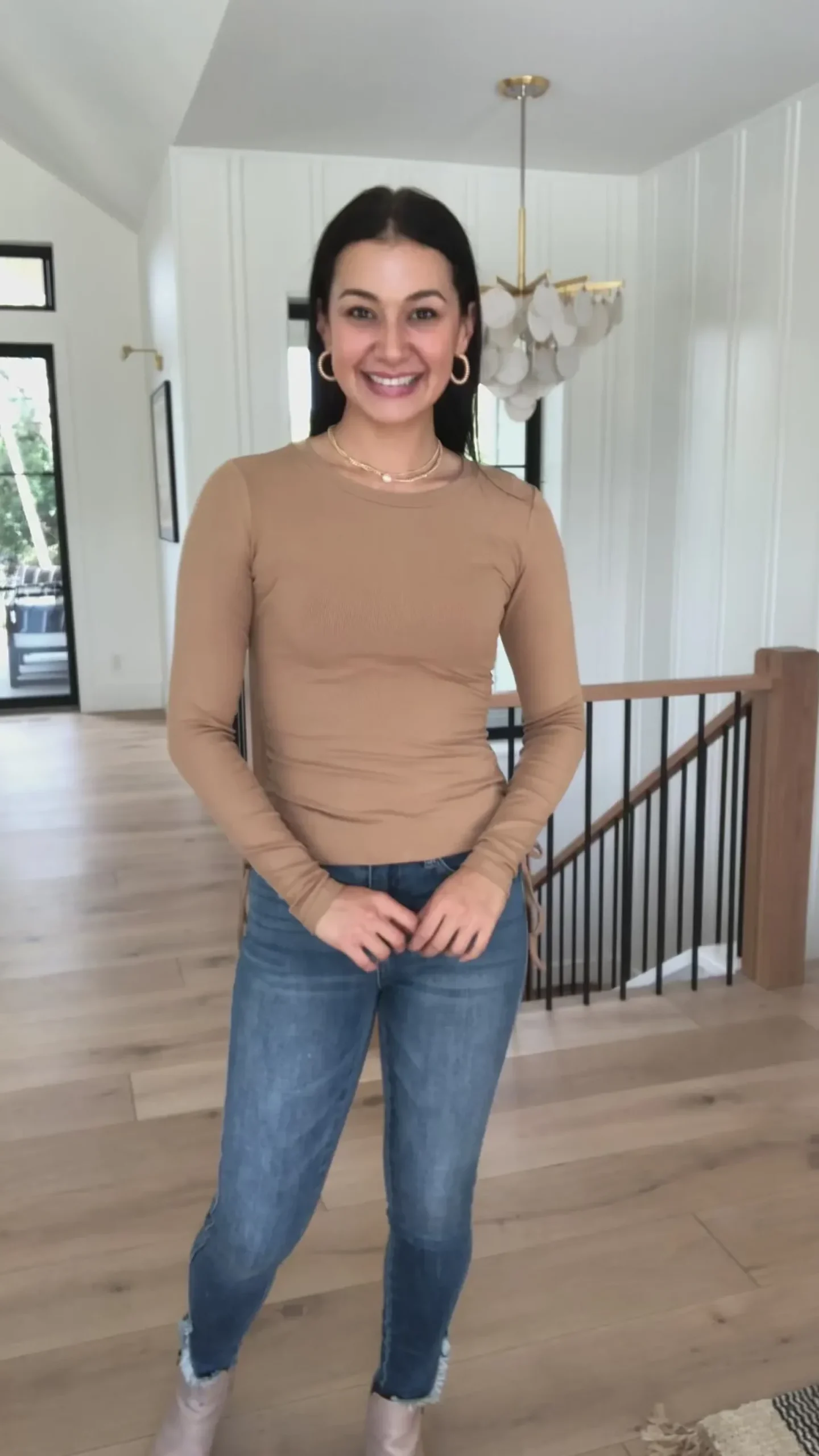 Hold Me Tight Ribbed Long Sleeve Top In Tan