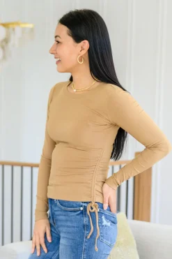 Hold Me Tight Ribbed Long Sleeve Top In Tan