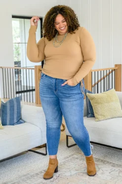 Hold Me Tight Ribbed Long Sleeve Top In Tan