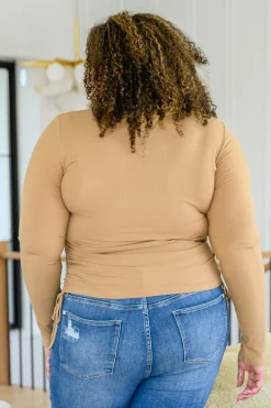 Hold Me Tight Ribbed Long Sleeve Top In Tan