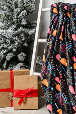 Holiday Fleece Blanket in Neon Trees