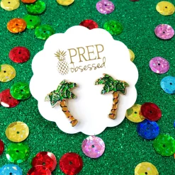 Holiday Palm Tree Signature Enamel Studs by Prep Obsessed