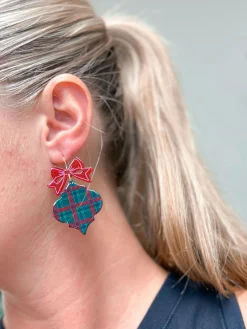 Holiday Plaid Ornament Dangle Earrings