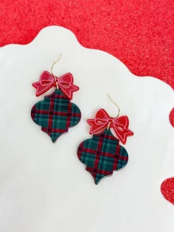 Holiday Plaid Ornament Dangle Earrings
