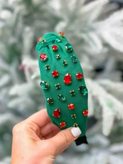 Holiday Top Knot Multi Crystal Headband - Green