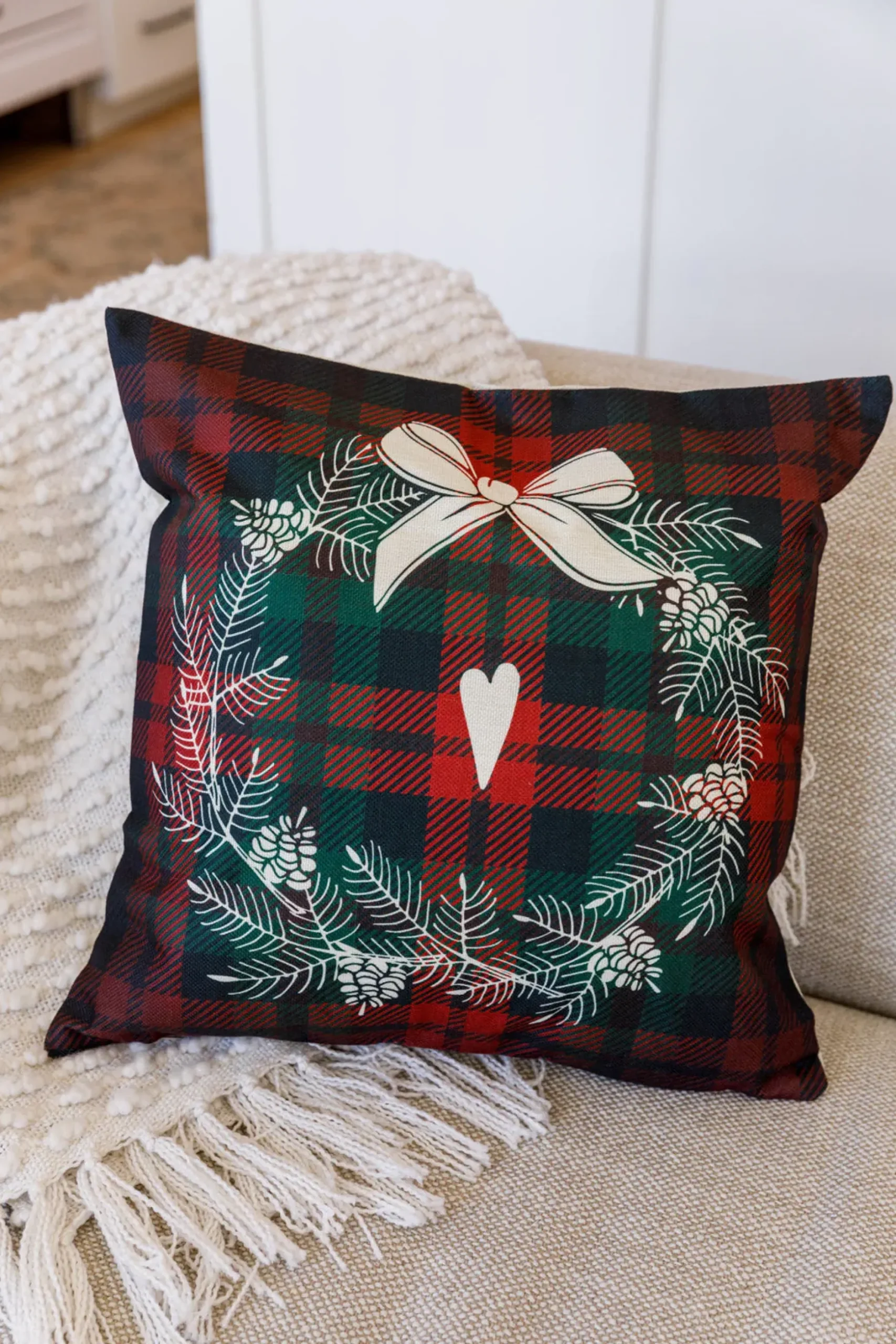Holiday Wreath Pillow Cover (Ships in 1-2 Weeks)