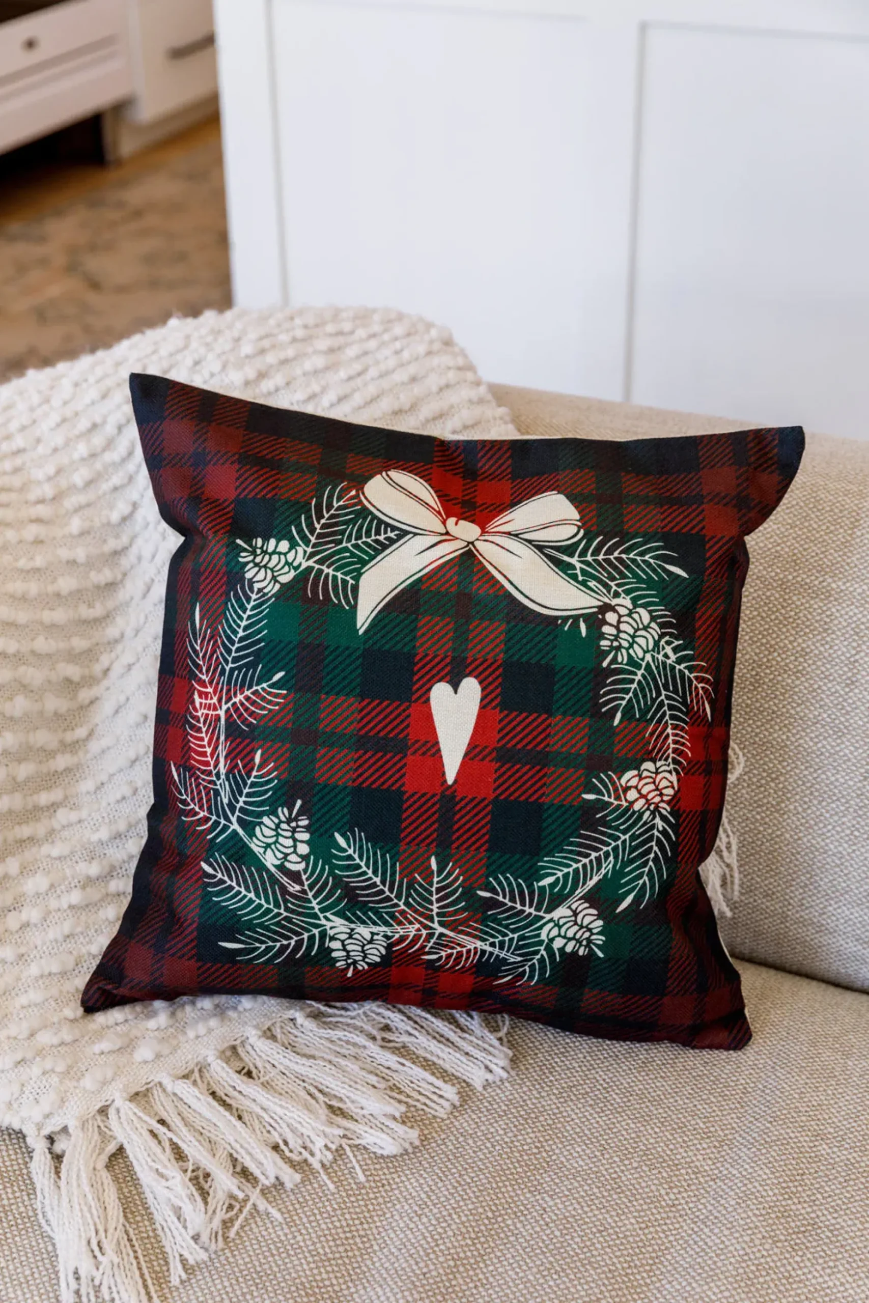 Holiday Wreath Pillow Cover (Ships in 1-2 Weeks)