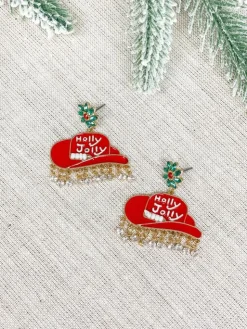 'Holly Jolly' Cowgirl Hat Enamel Dangle Earrings