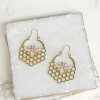 Honeycomb Metal Dangle Earrings - Gold