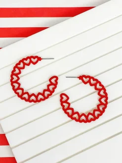 Hoop Of Hearts Earrings - Red