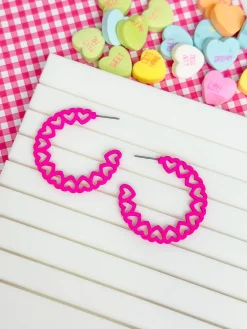 Hoop Of Hearts Earrings - Hot Pink