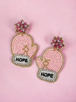 'Hope' Pink Glove Beaded Dangle Earrings
