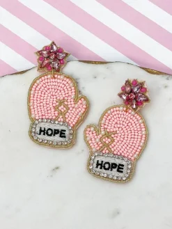 'Hope' Pink Glove Beaded Dangle Earrings