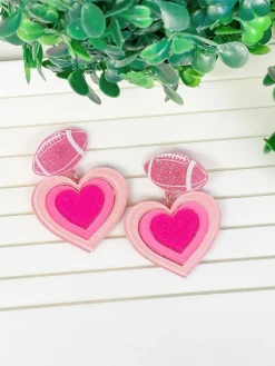 Hot Pink Football Love Drop Earrings