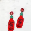 Hot Sauce Bottle Beaded Dangle Earrings