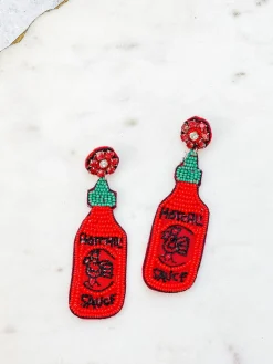 Hot Sauce Bottle Beaded Dangle Earrings
