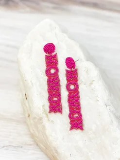 'Howdy' Seed Bead Drop Earrings - Fuchsia