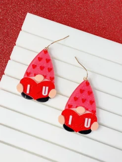 'I Heart You' Gnome Dangle Earrings