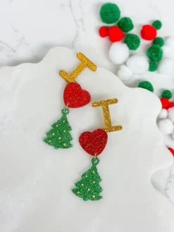 I Love Christmas Dangle Earrings