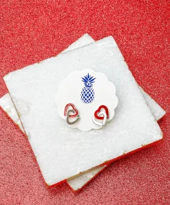 Interlocking Red Heart Stud Earrings