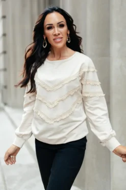 Into The Fringe Top in Beige