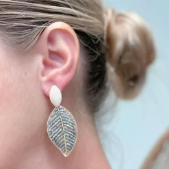 Iridescent Bead Gold Leaf Drop Earrings