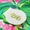 Iridescent Glass Crystal Stud Earrings - Yellow
