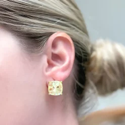 Iridescent Glass Crystal Stud Earrings - Yellow