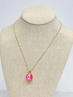 Iridescent Glass Crystal Pendant Necklace - Pink