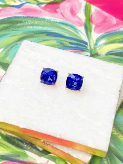 Iridescent Glass Crystal Stud Earrings - Sapphire