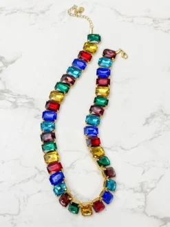 Iridescent Jewel Bib Necklace - Dark Multi