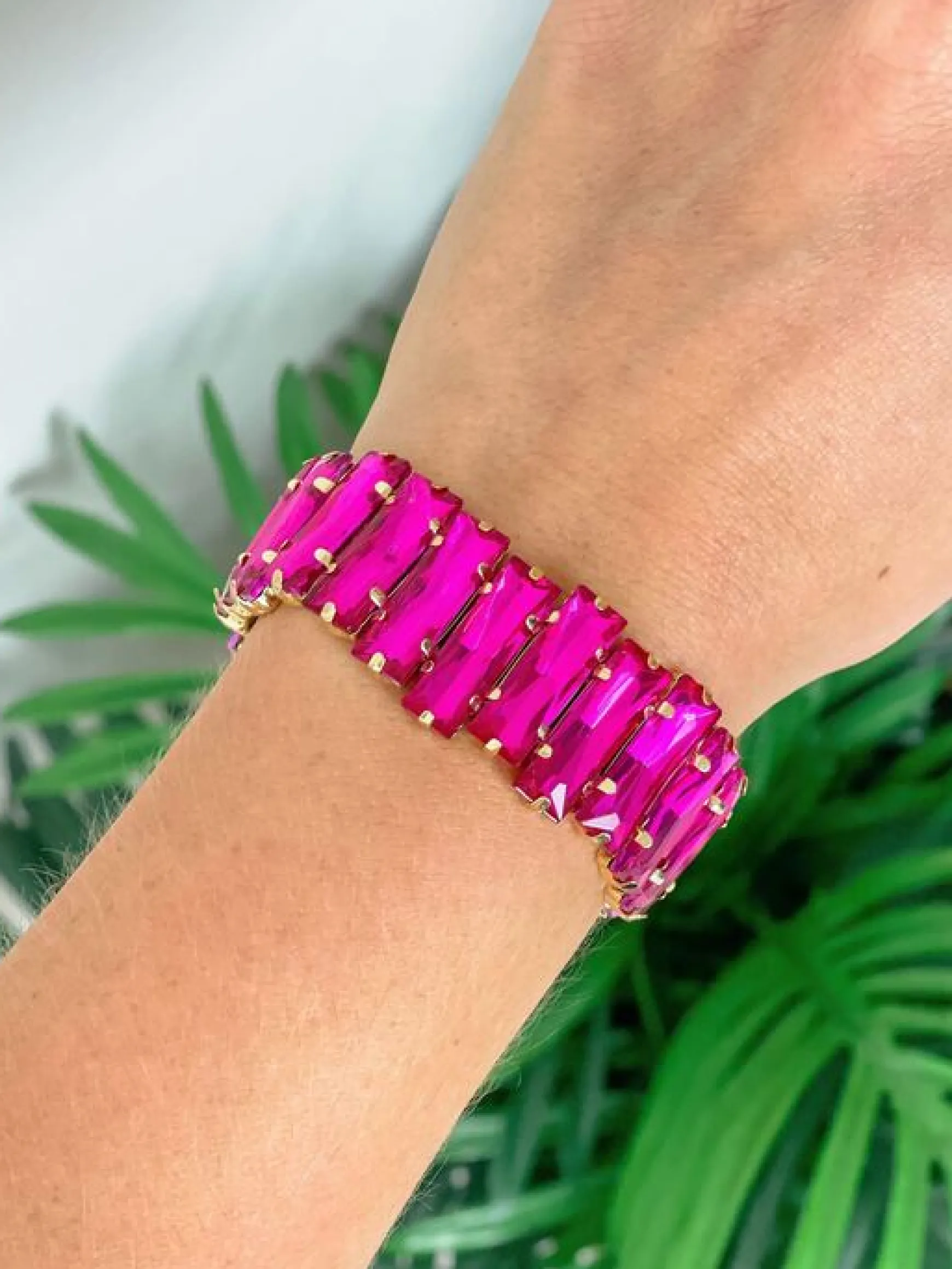 Iridescent Jewel Stretch Bracelet - Fuchsia