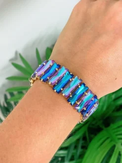 Iridescent Jewel Stretch Bracelet - Blue